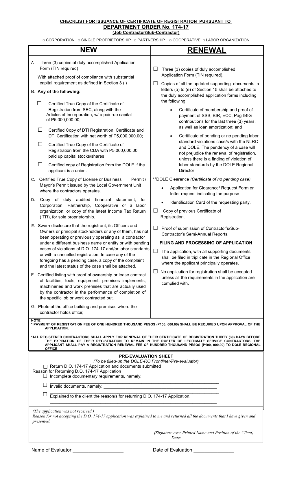 CHECKLIST for DEPARTMENT ORDER No