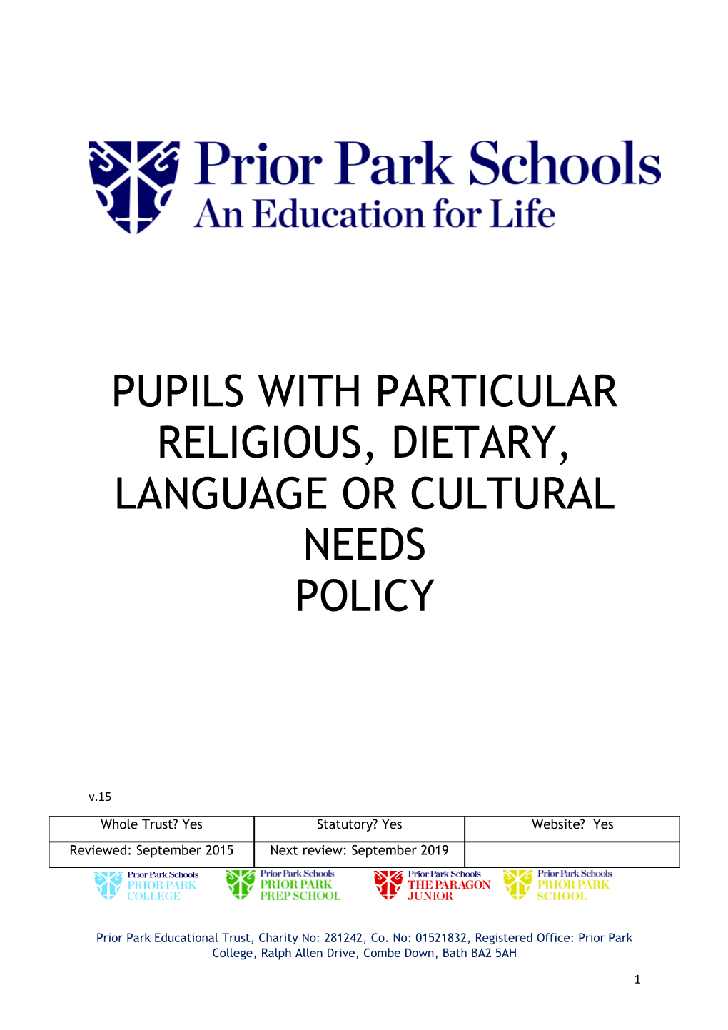 Pupils with Particular Religious, Dietary, Language Or Cultural Needs