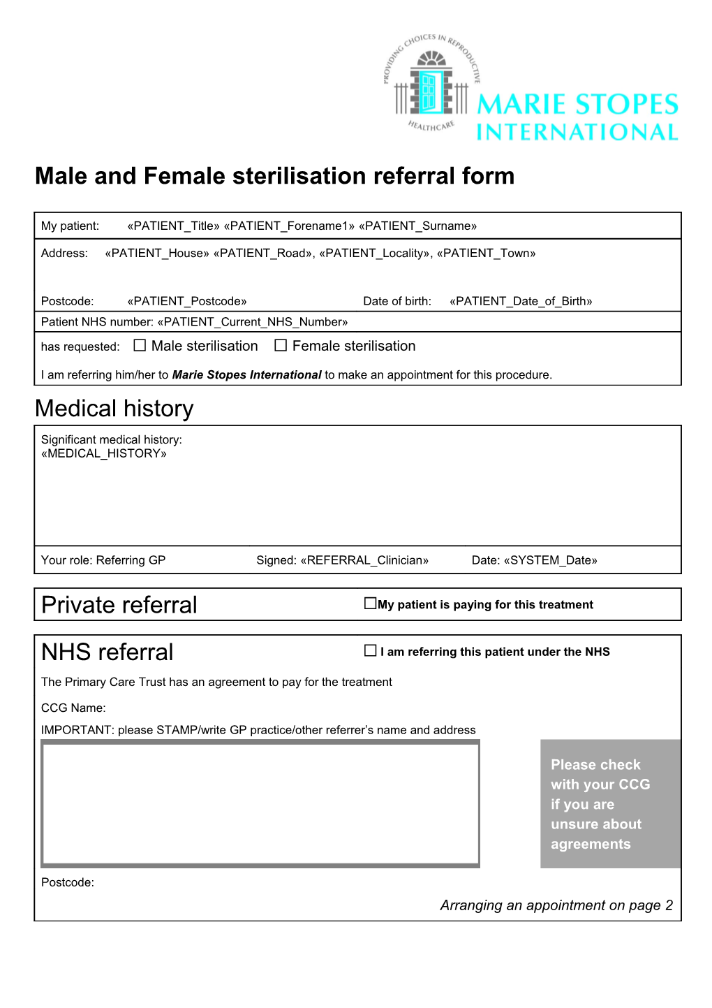 Termination of Pregnancy Referral Form