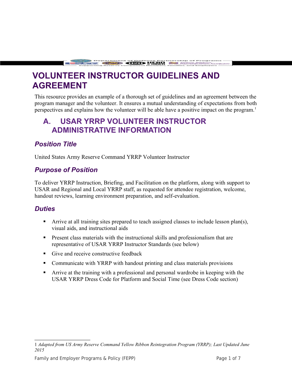 Volunteer Instructor Guidelines and Agreement