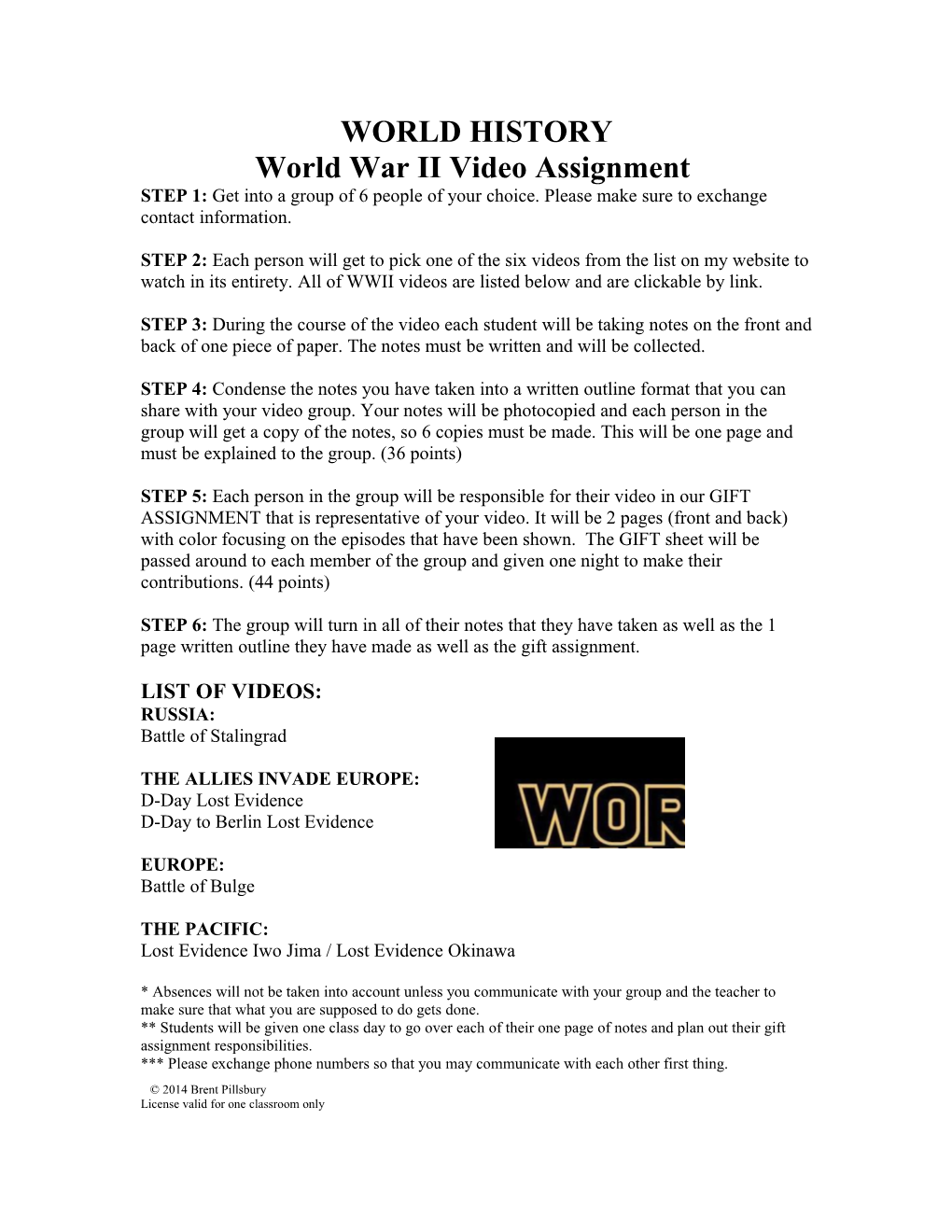 World War II Video Assignment