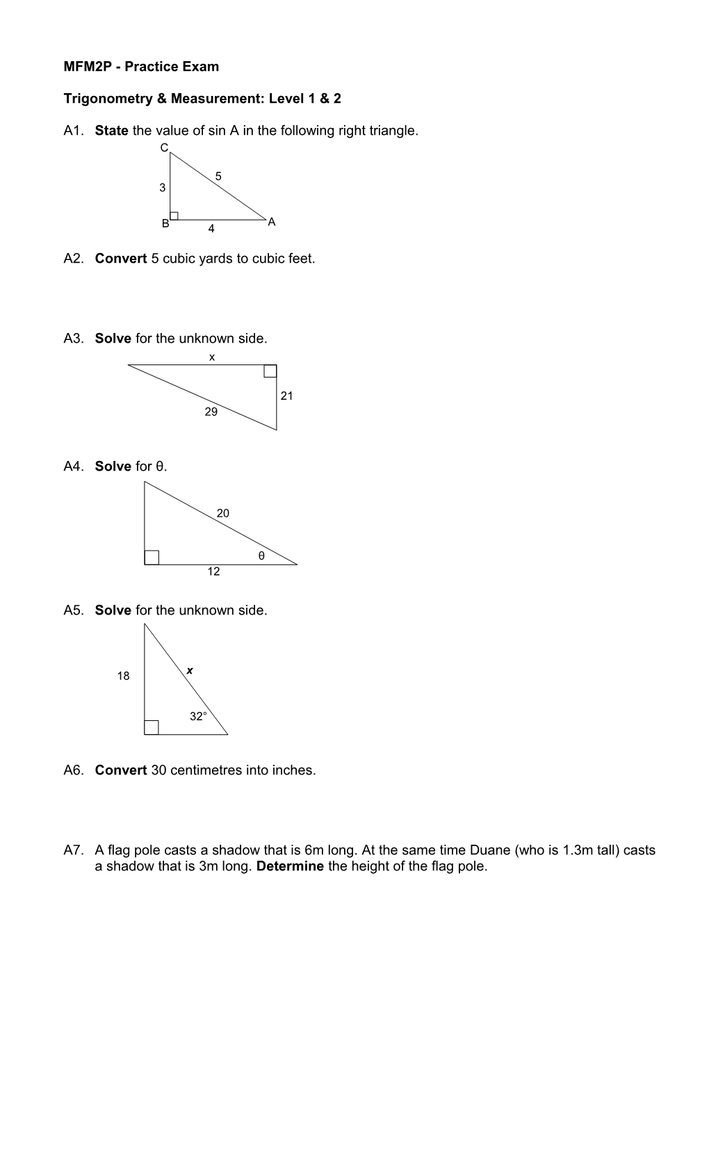 MFM2P - Practice Exam