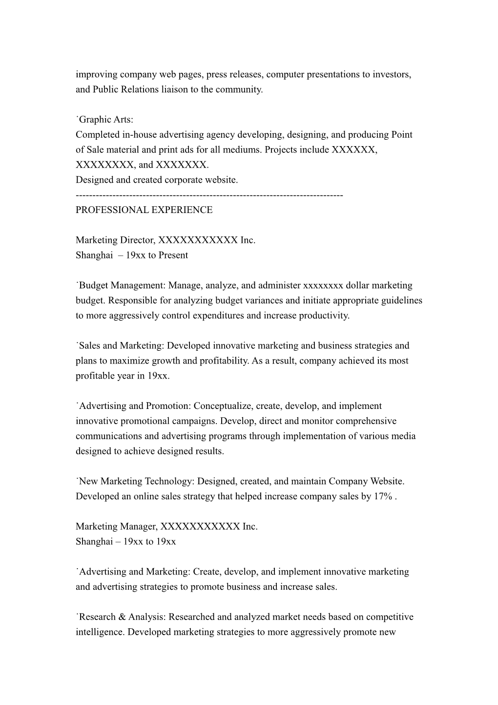 Sample Combination Resume (Marketing)
