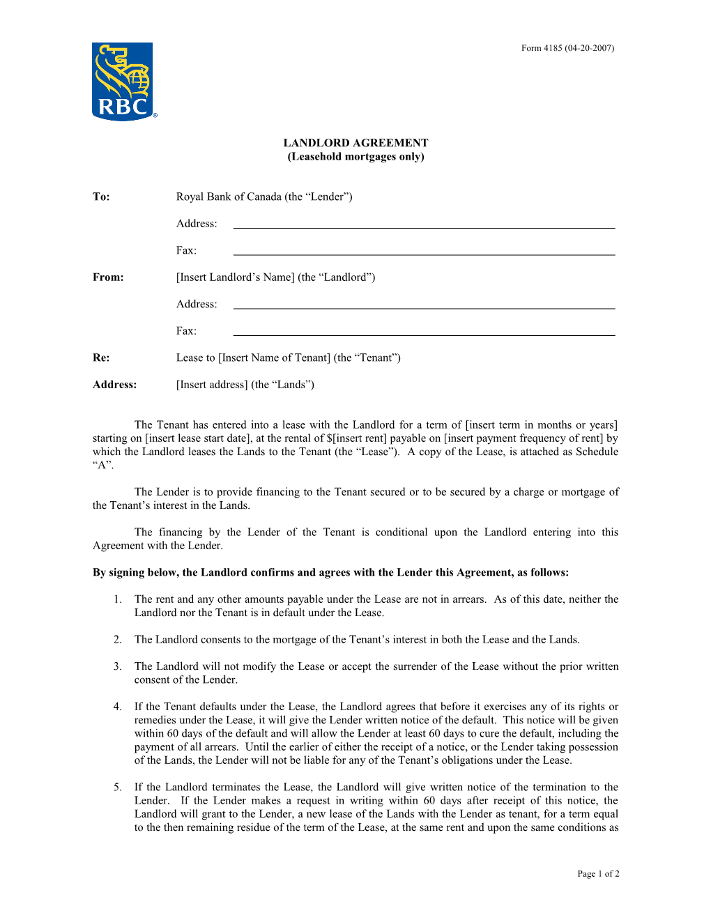 Landlord Agreement