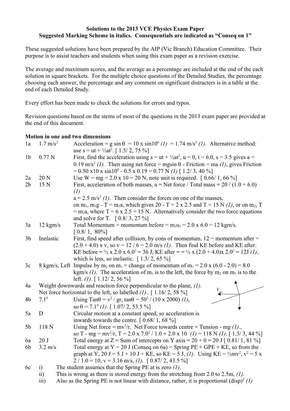 Solutions to the 2013 Sample VCE Physics Exam Paper