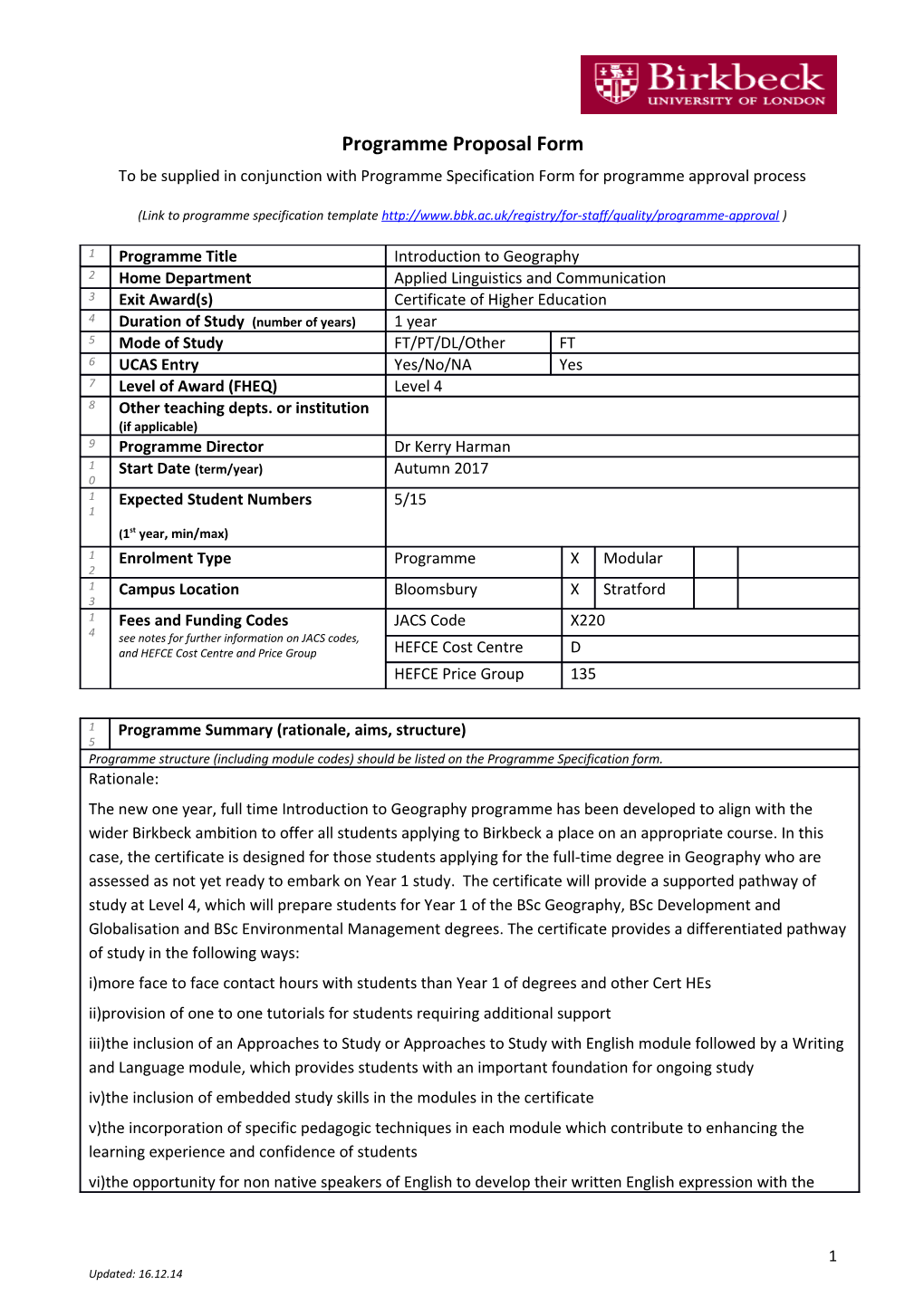 Programme Proposal Form