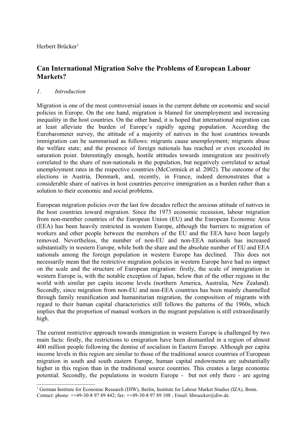 Migration and the European Labour Market