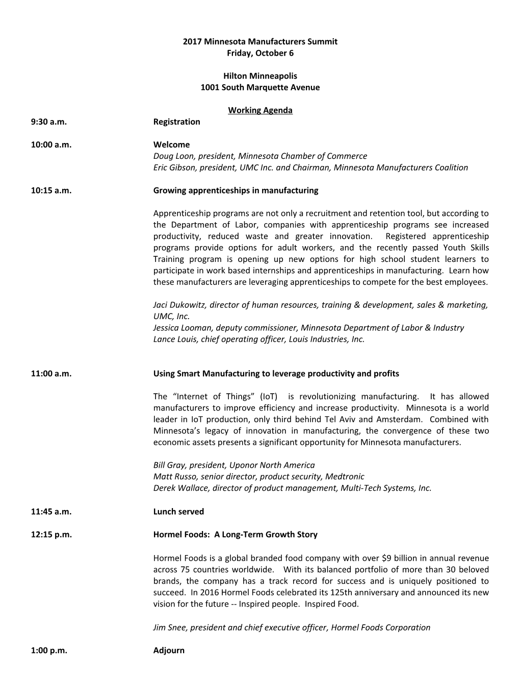 2017 Minnesota Manufacturers Summit