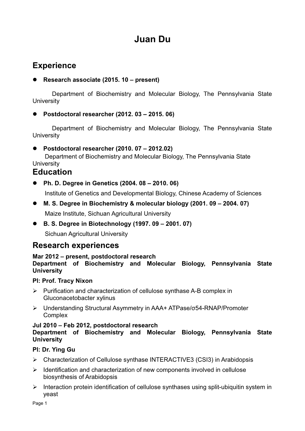 Department of Biochemistry and Molecular Biology, the Pennsylvania State University