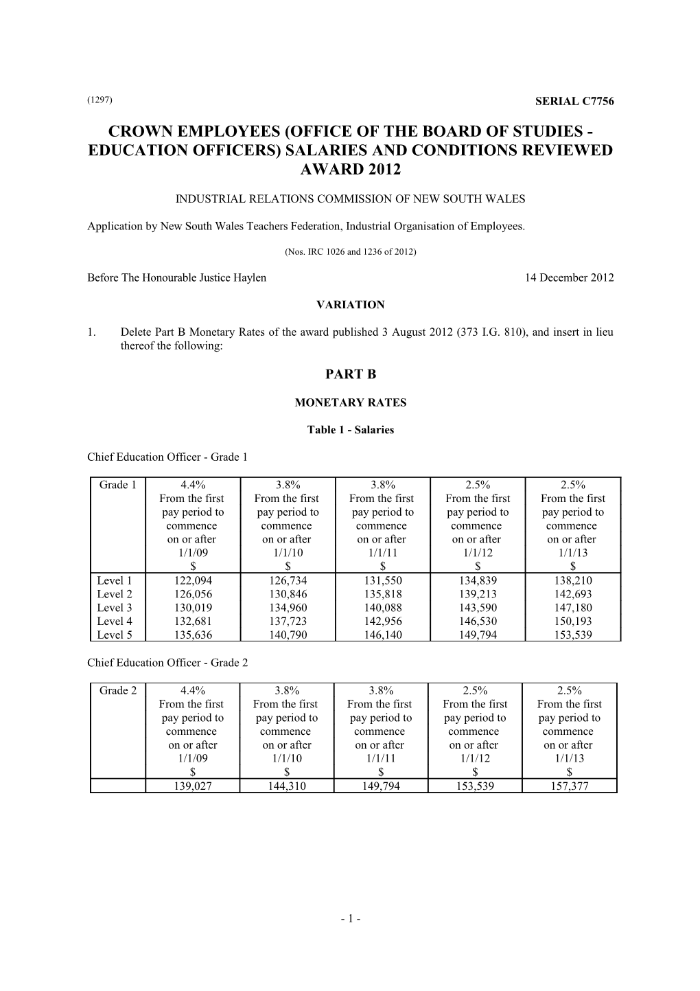 Crown Employees (Office of the Board of Studies - Education Officers) Salaries and Conditions