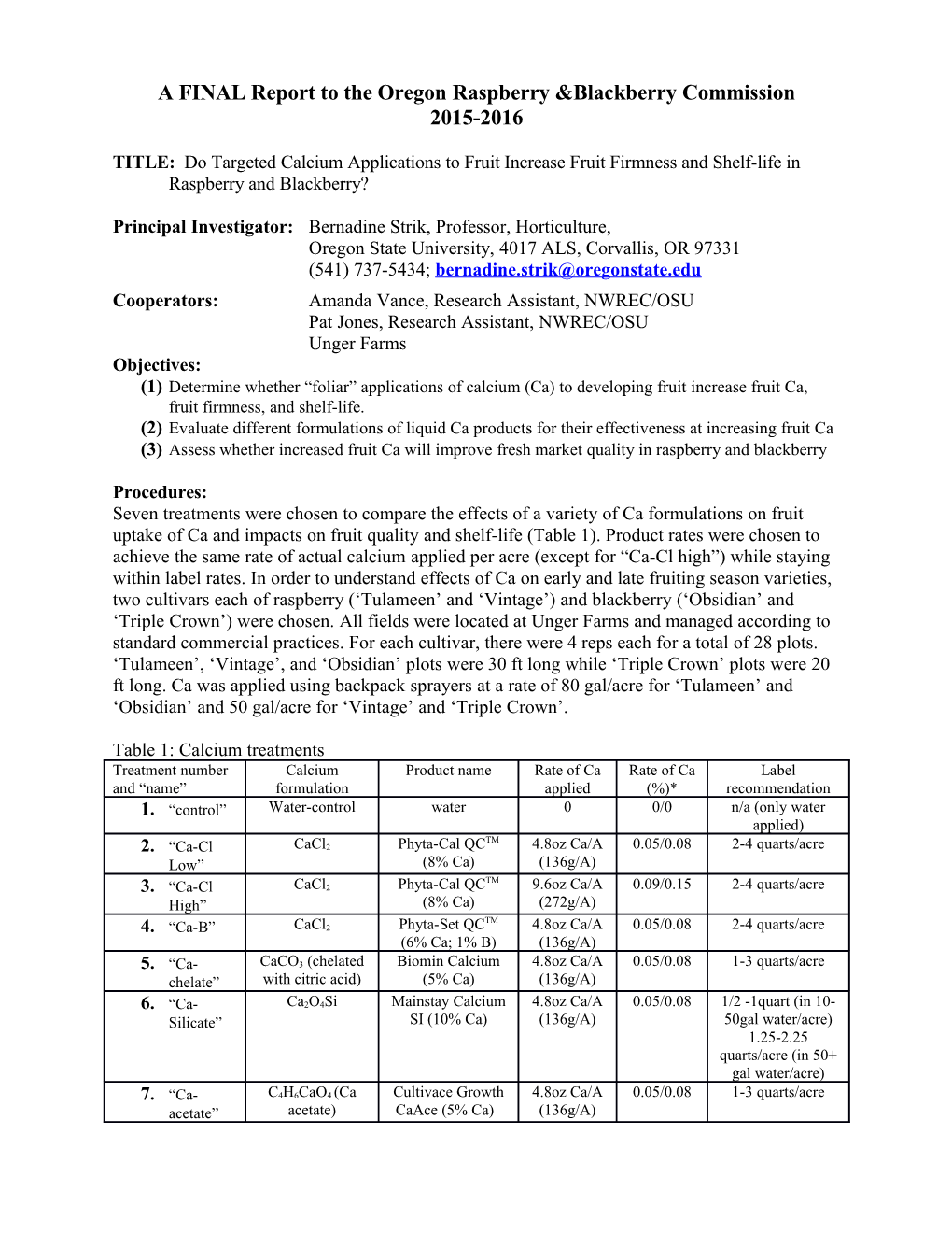 A FINAL Report to the Oregon Raspberry &Blackberry Commission