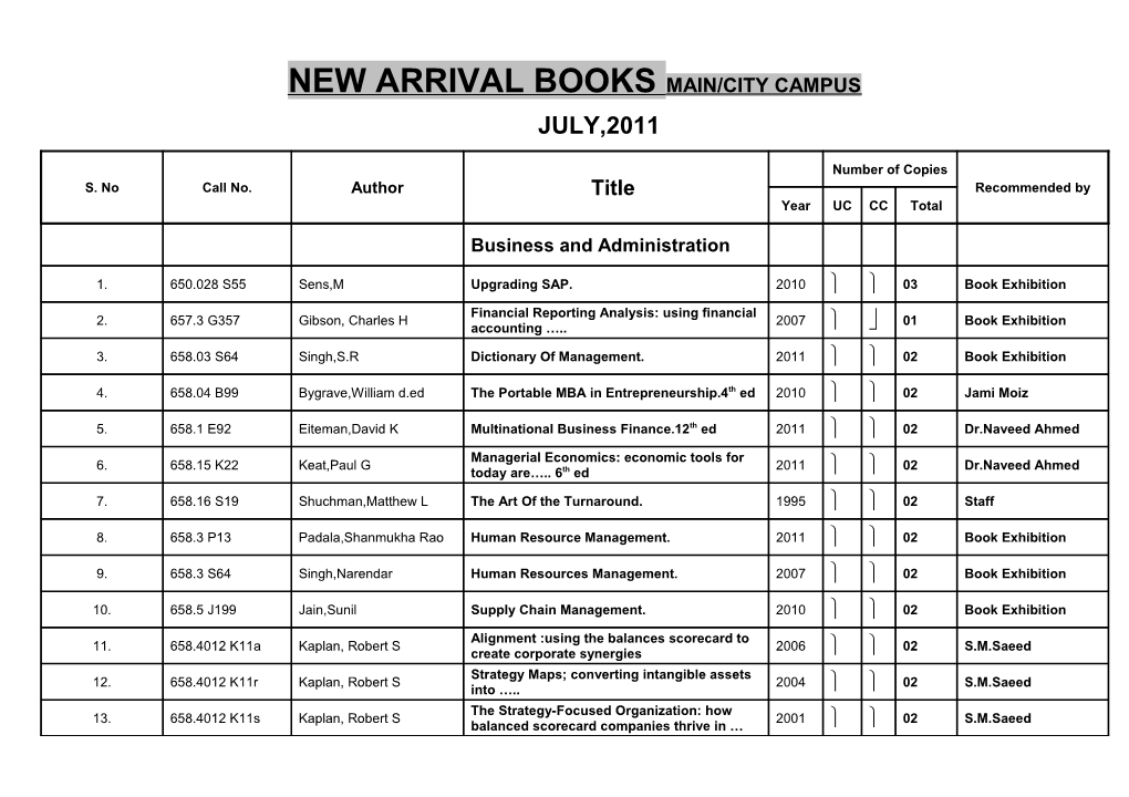 New Arrival Books Main/City Campus