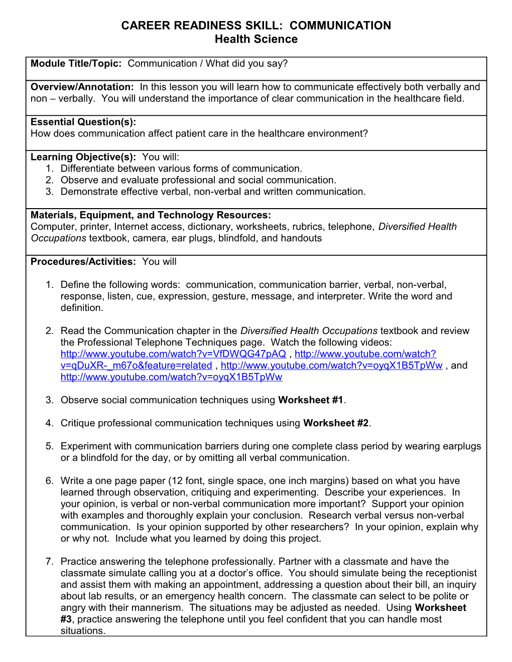 Career Readiness Skill: Communication