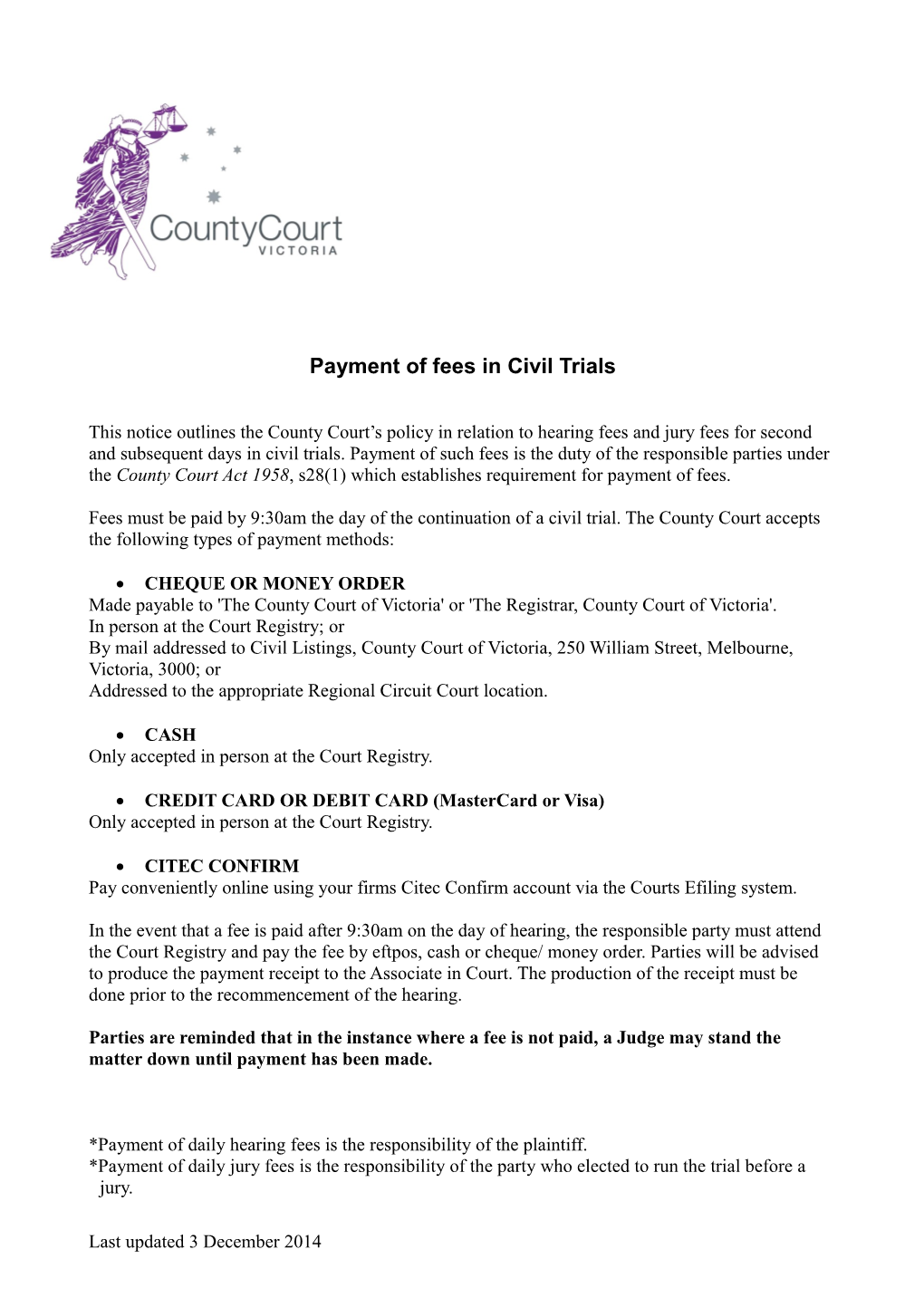 Payment of Fees in Civil Trials