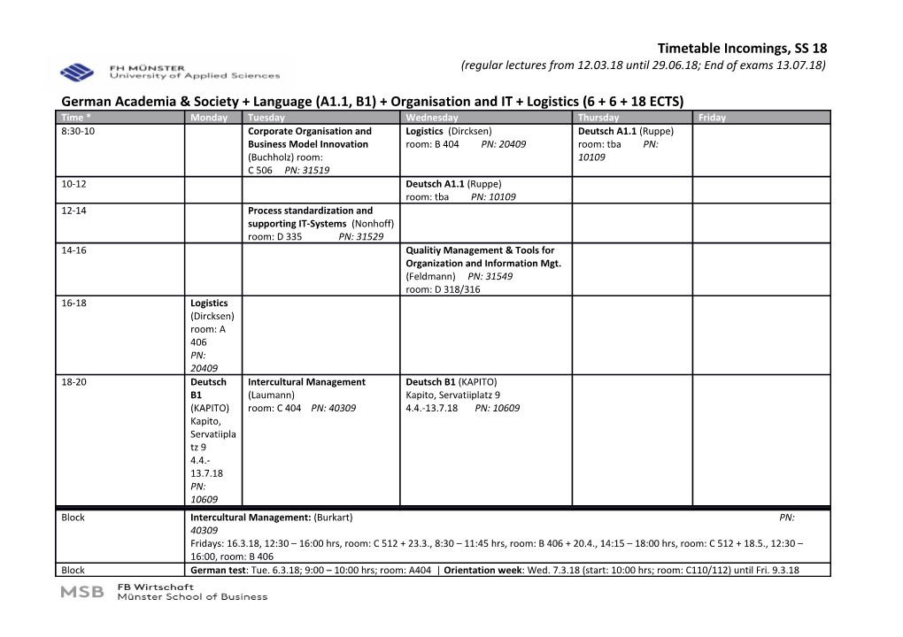 German Academia & Society + Language (A1.1, B1) + Organisation and IT + Logistics (6 +