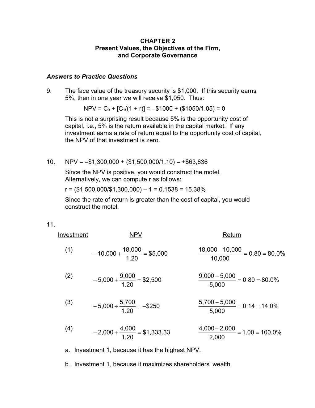 Present Values, the Objectives of the Firm