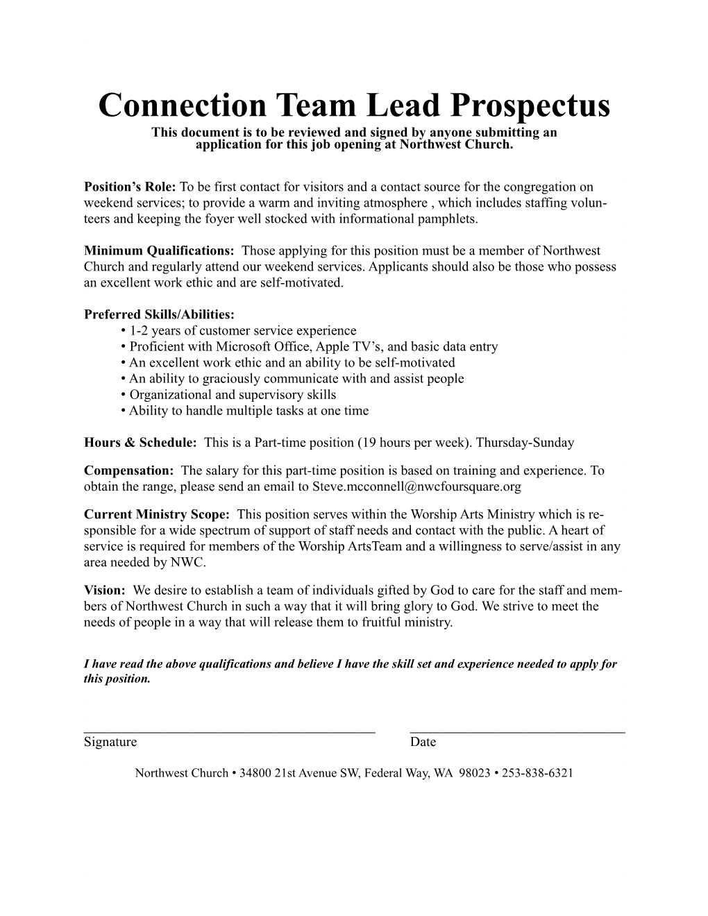 Connection Team Lead Prospectus