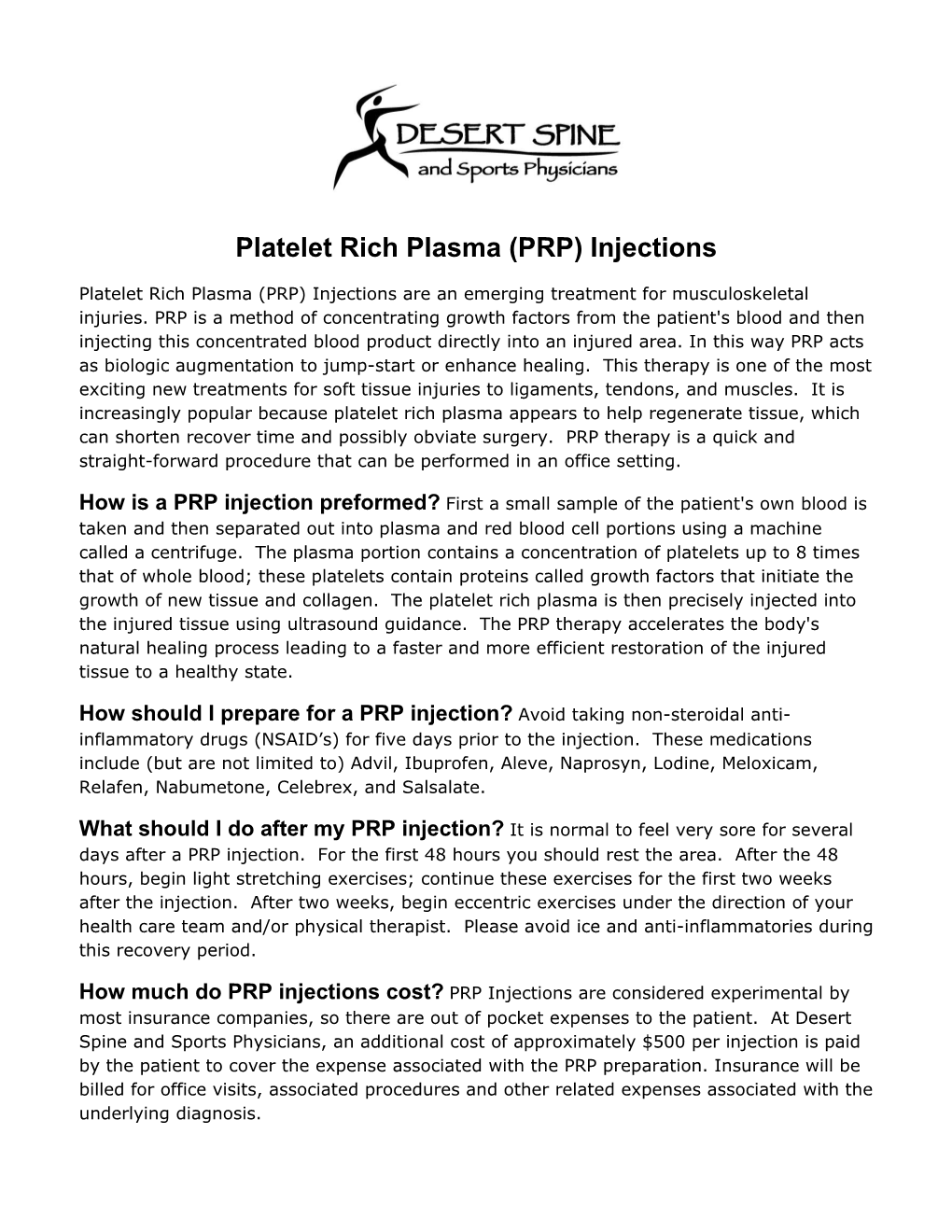 Platelet Rich Plasma (PRP) Injections