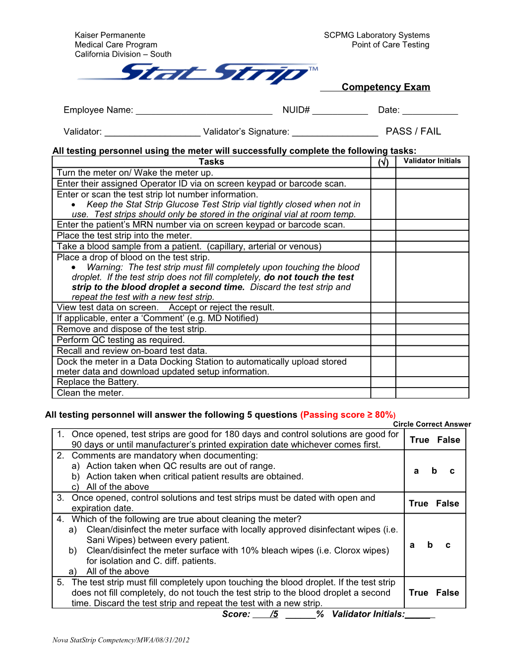 Medical Care Program Point of Care Testing