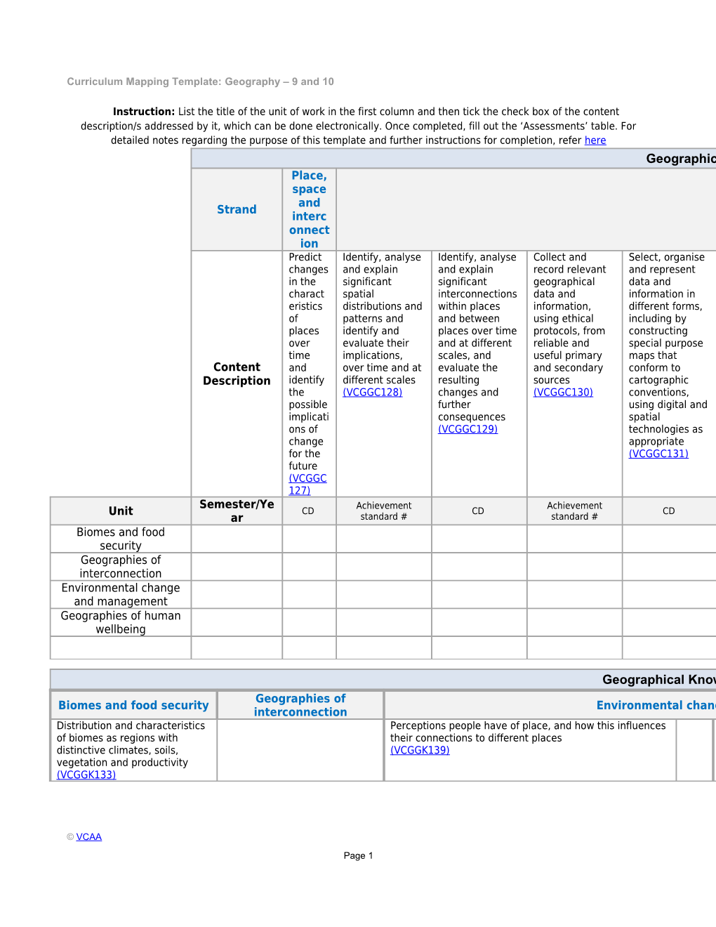 Curriculum Mapping Template: Geography 9 and 10