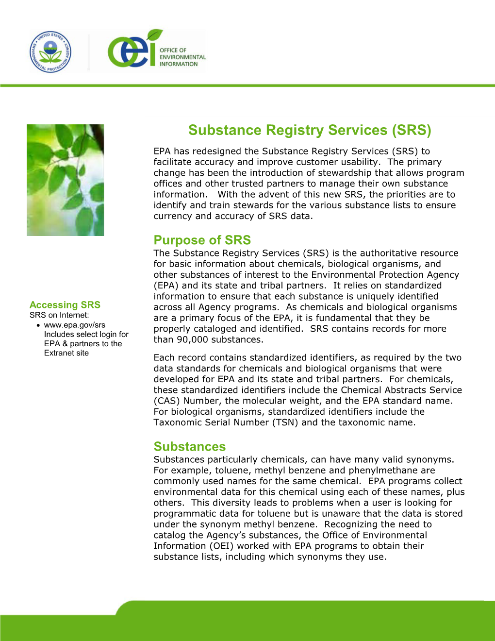 Substance Registry Services (SRS)