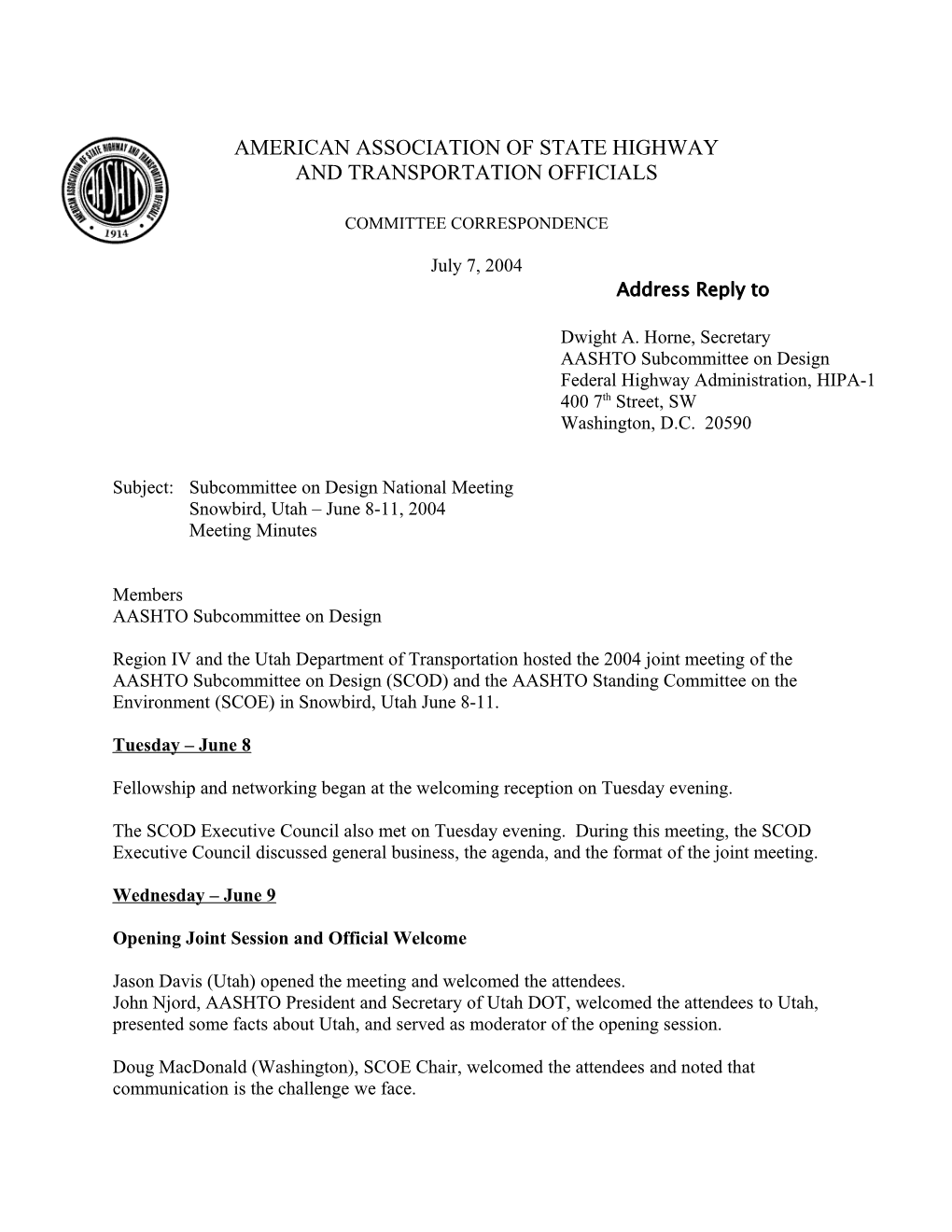 SCOD Meeting Minutes 2004