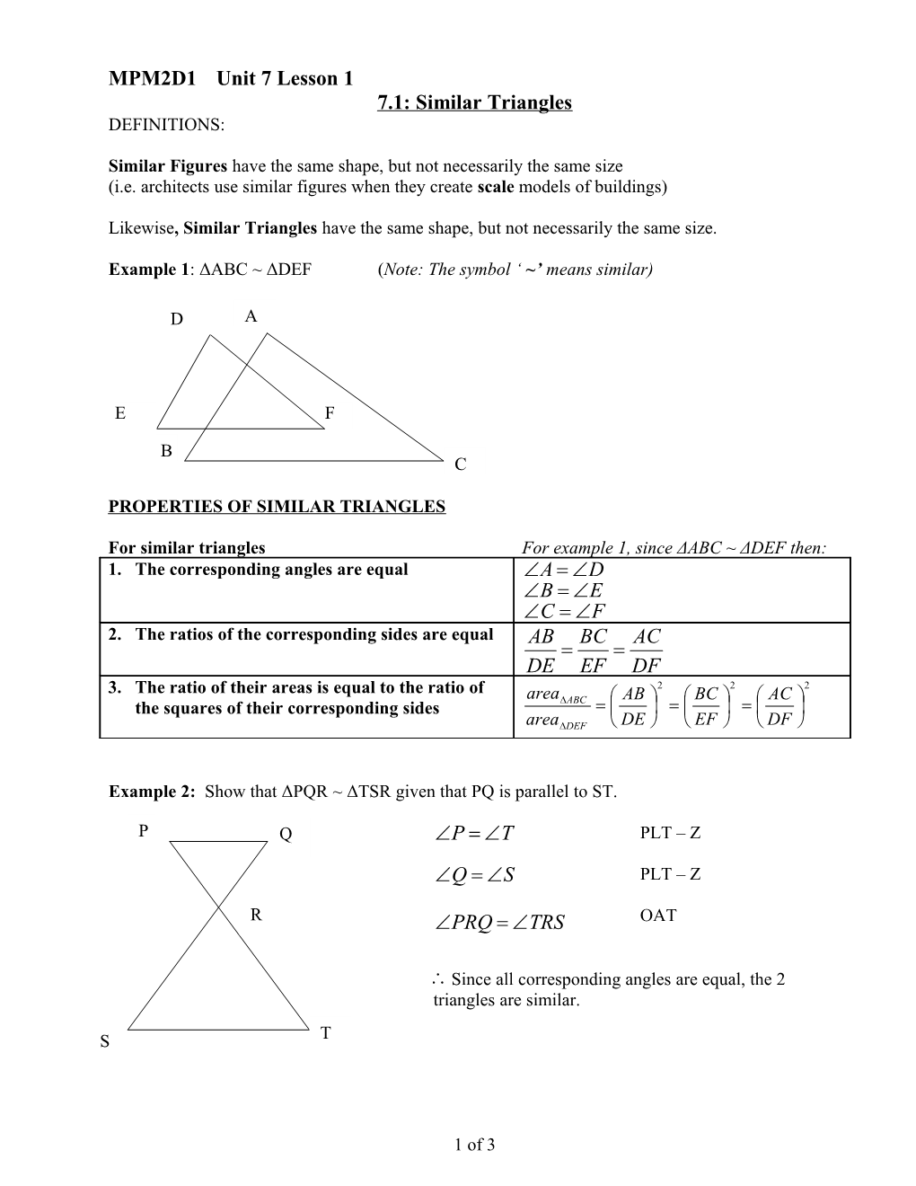 7.1: Similar Triangles