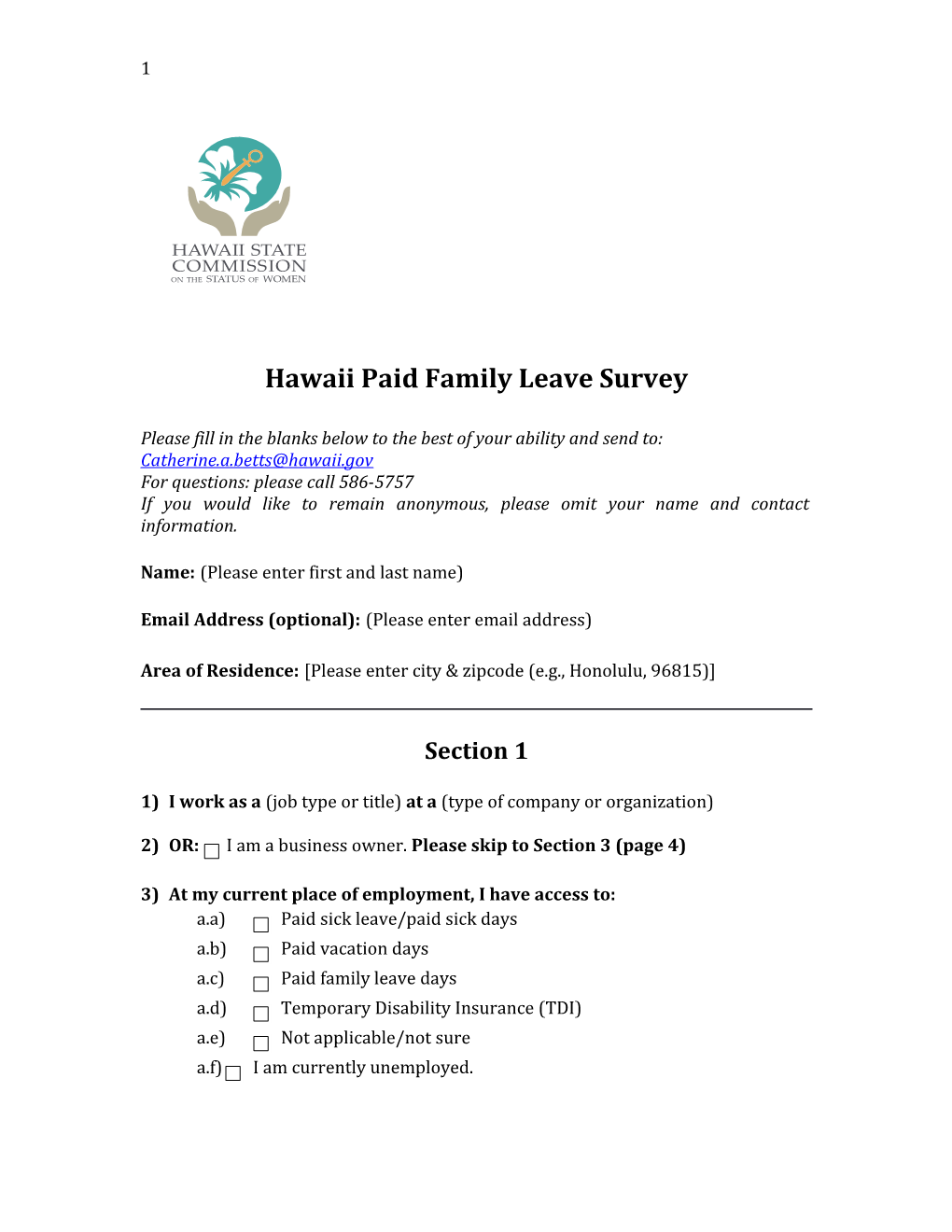 Hawaii Paid Family Leave Survey
