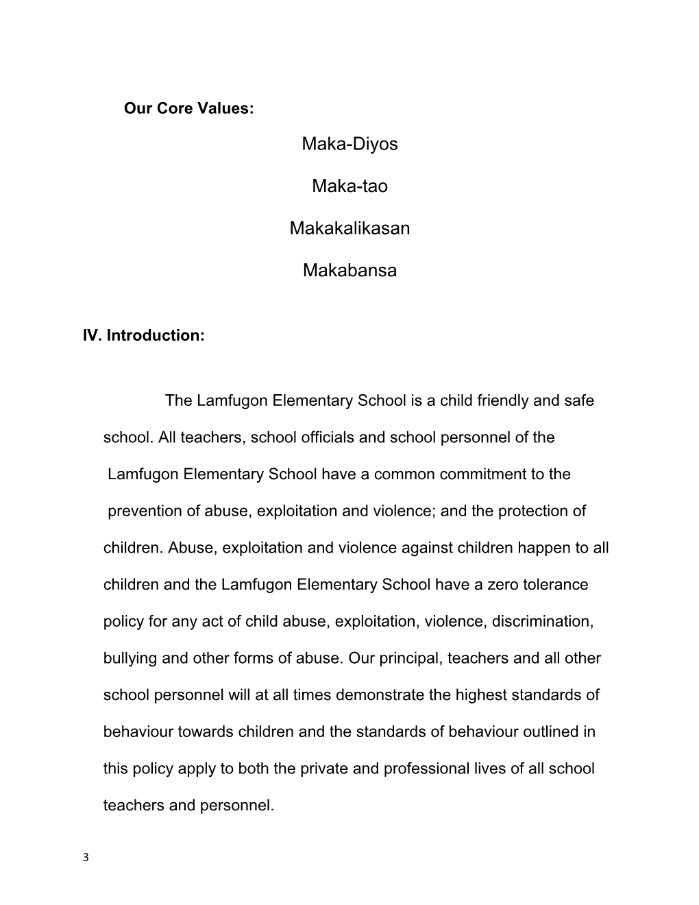 II. School Child Protection Committee Endorsement