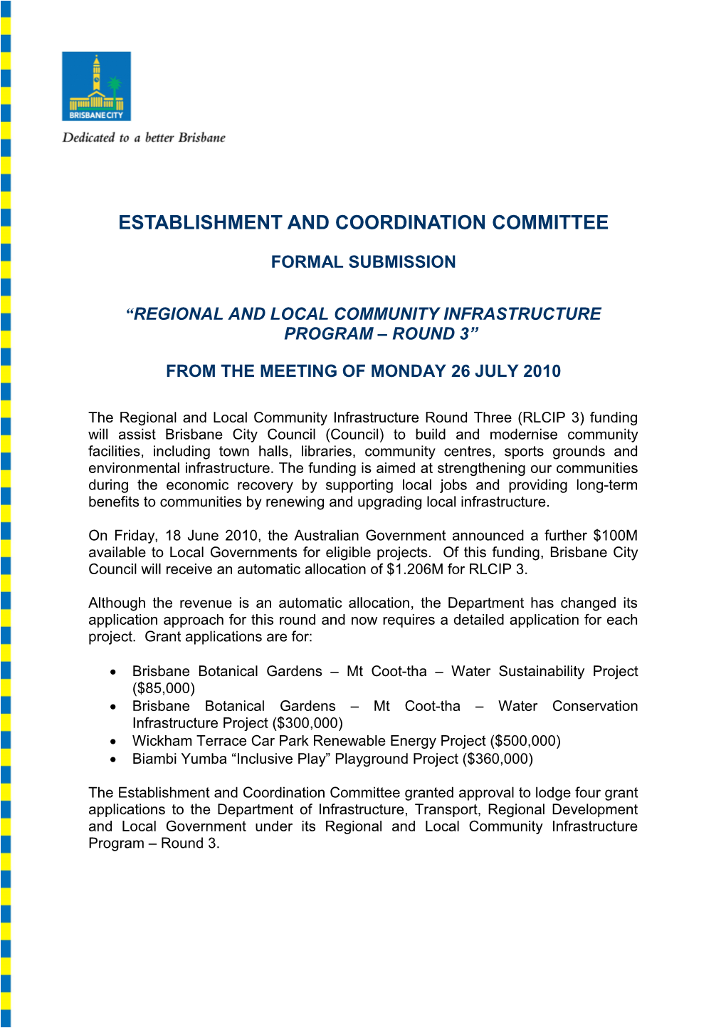 Establishment and Coordination Committee