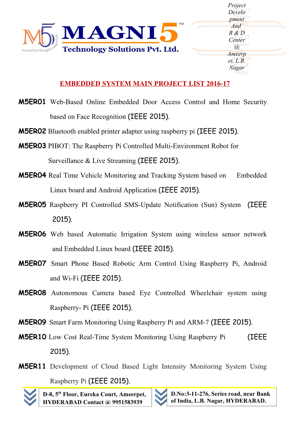 Embedded System Main Project List 2016-17