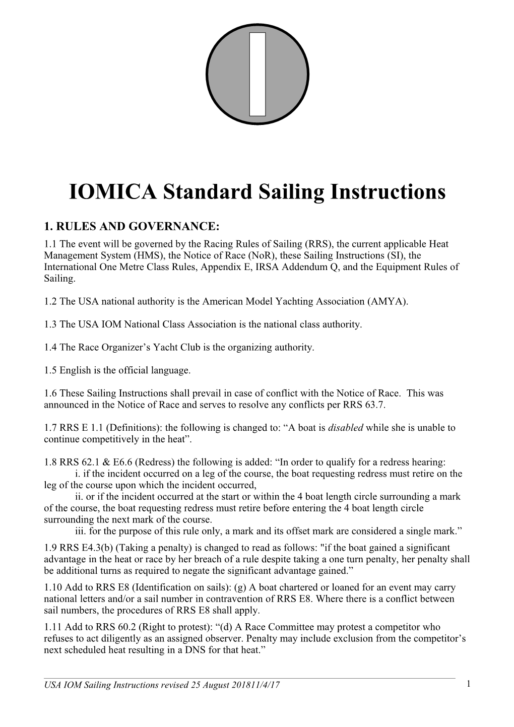 IOMICA Standard Sailing Instructions