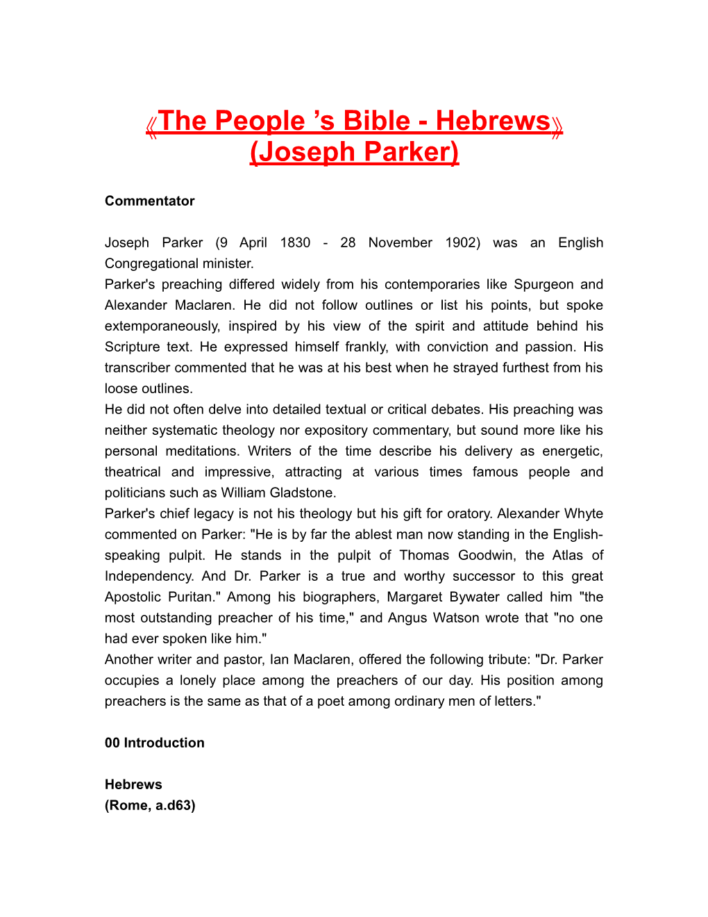 The People S Bible - Hebrews (Joseph Parker)