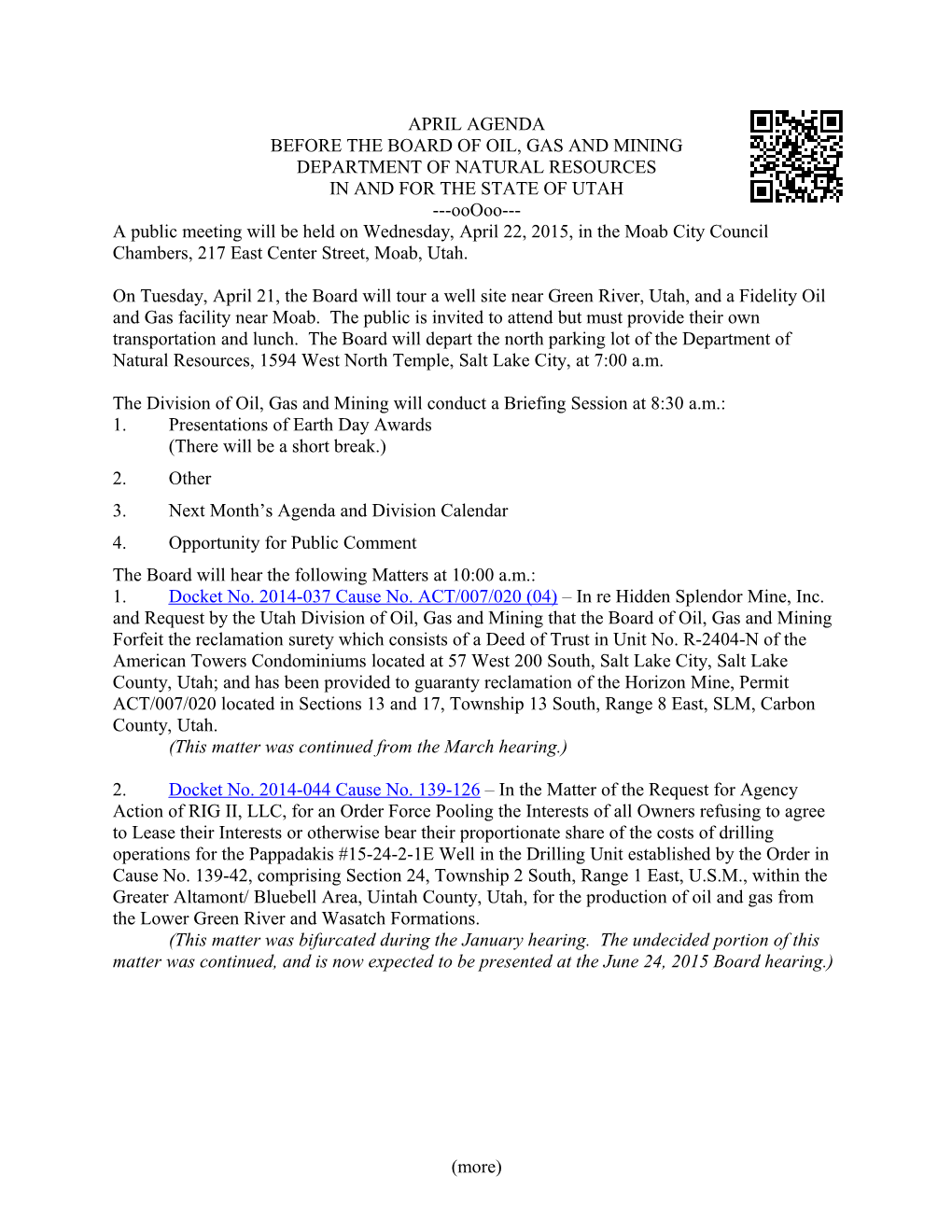 Board Agenda for February 25, 2013