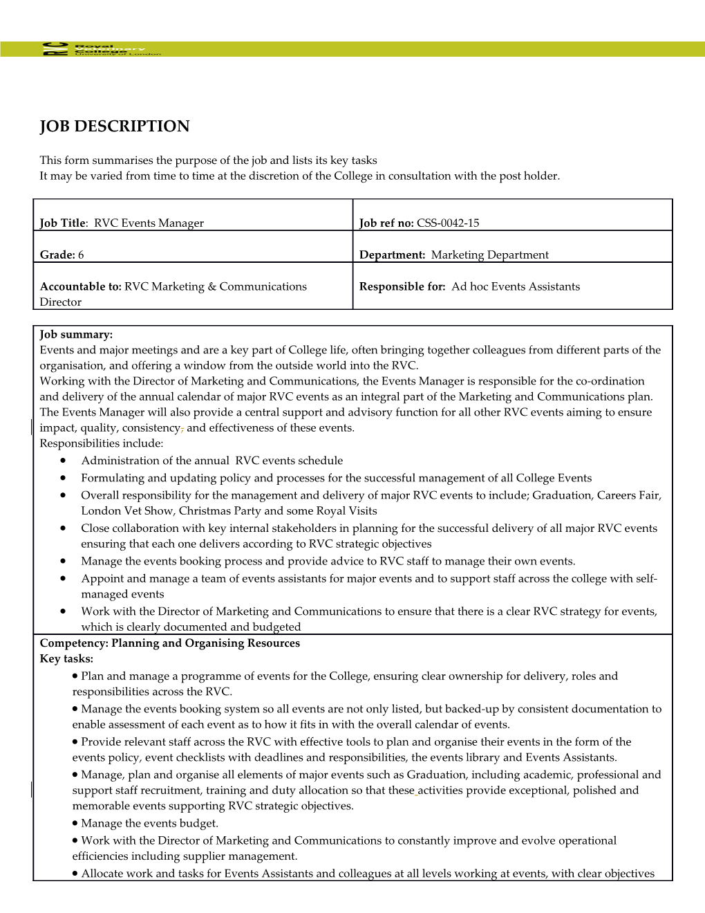 This Form Summarises the Purpose of the Job and Lists Its Key Tasks s1