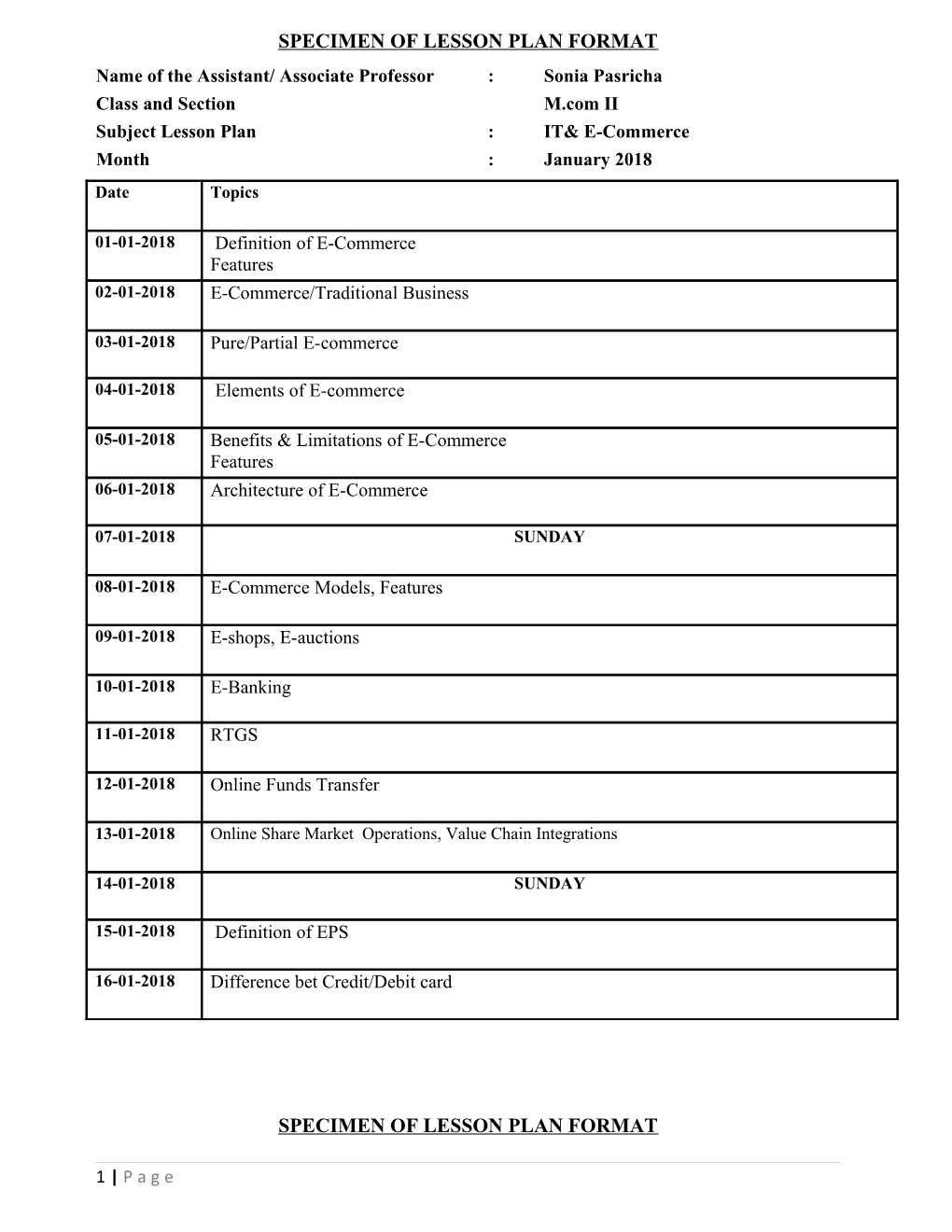 Specimen of Lesson Plan Format s2