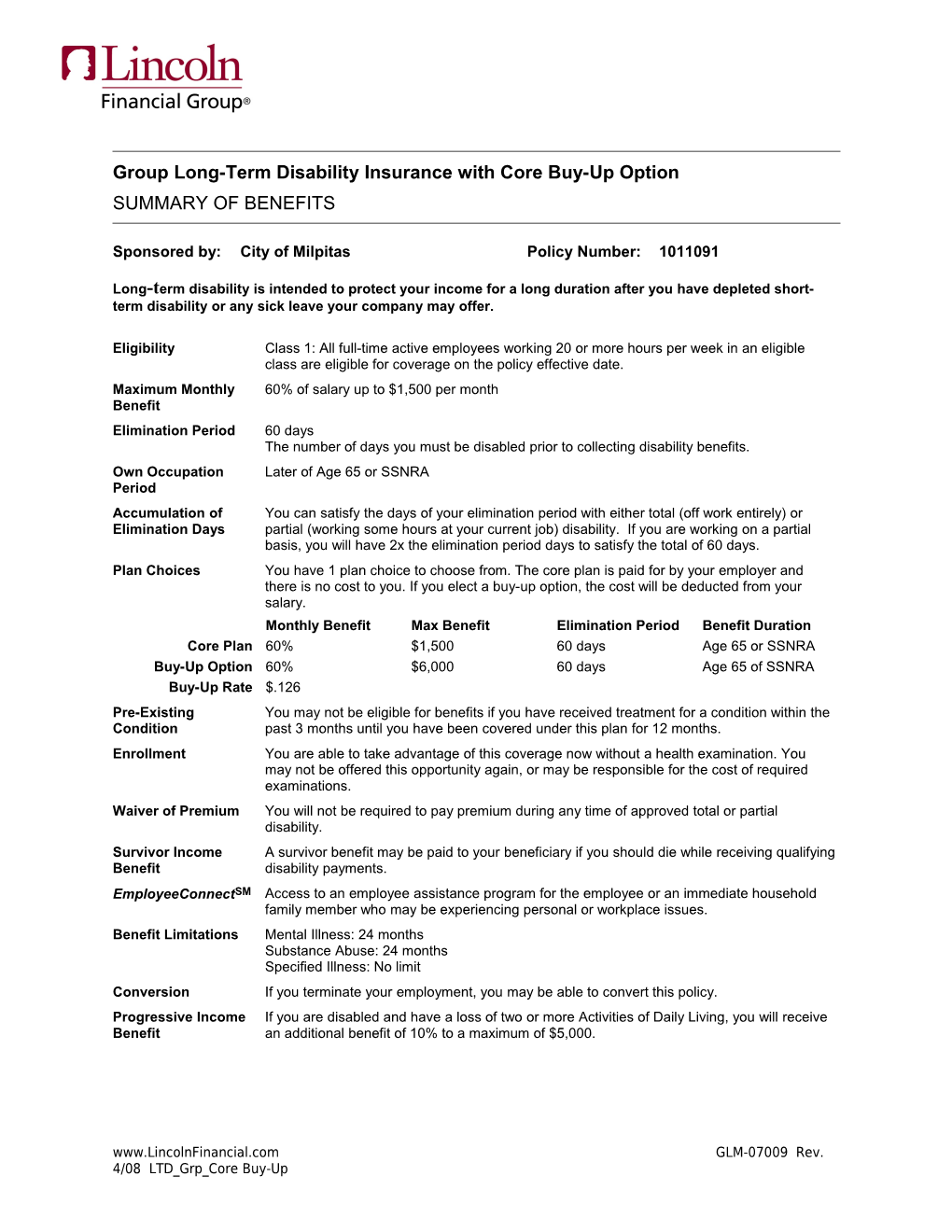 Group Long-Term Disability Insurance with Core Buy-Up Option