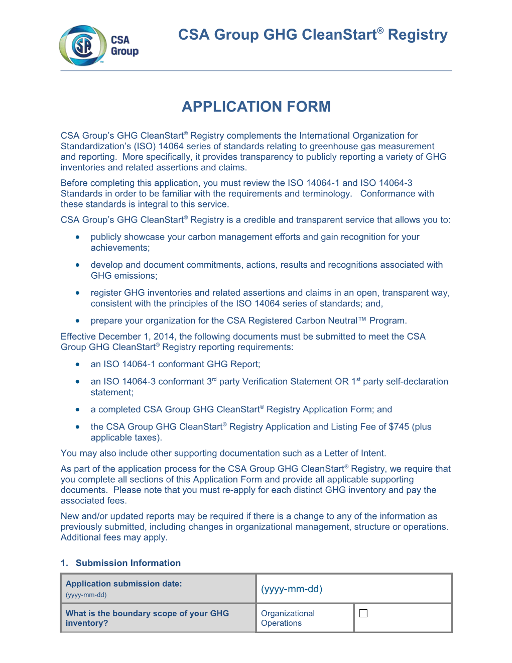 GHG Cleanstart Application Form