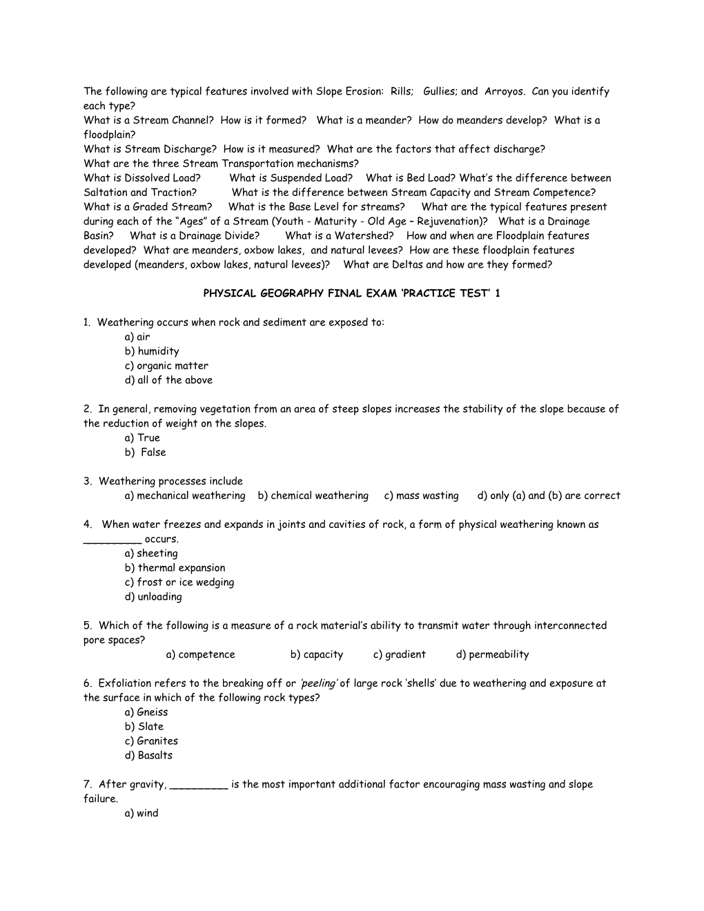 Physical Geography - Final Exam Study Guide Spring 2012