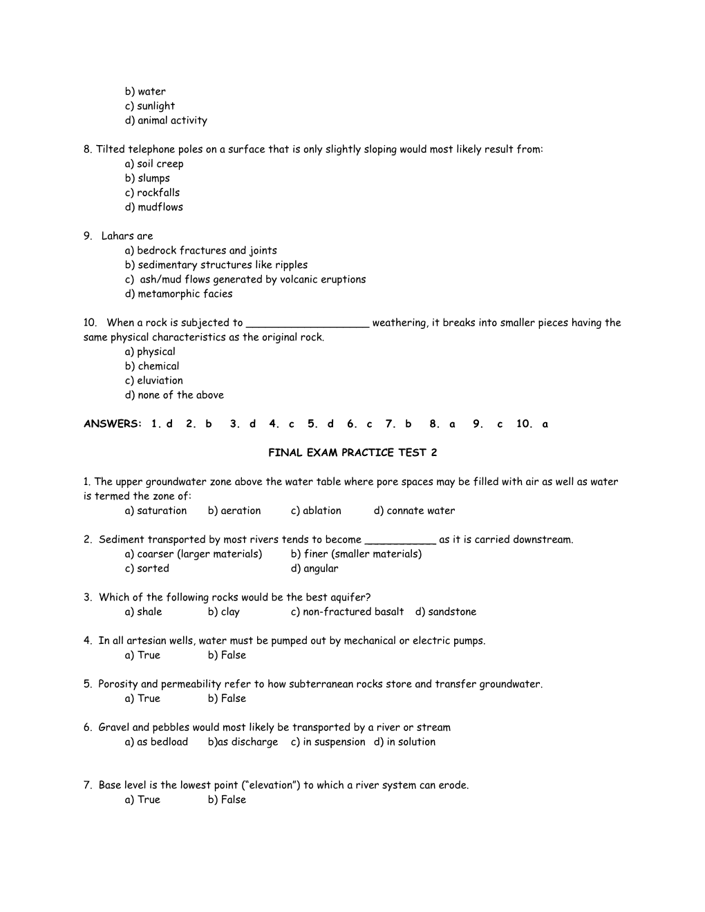 Physical Geography - Final Exam Study Guide Spring 2012