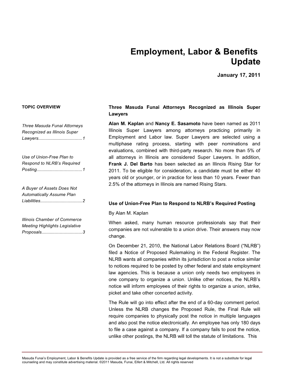 Employment, Labor & Benefits