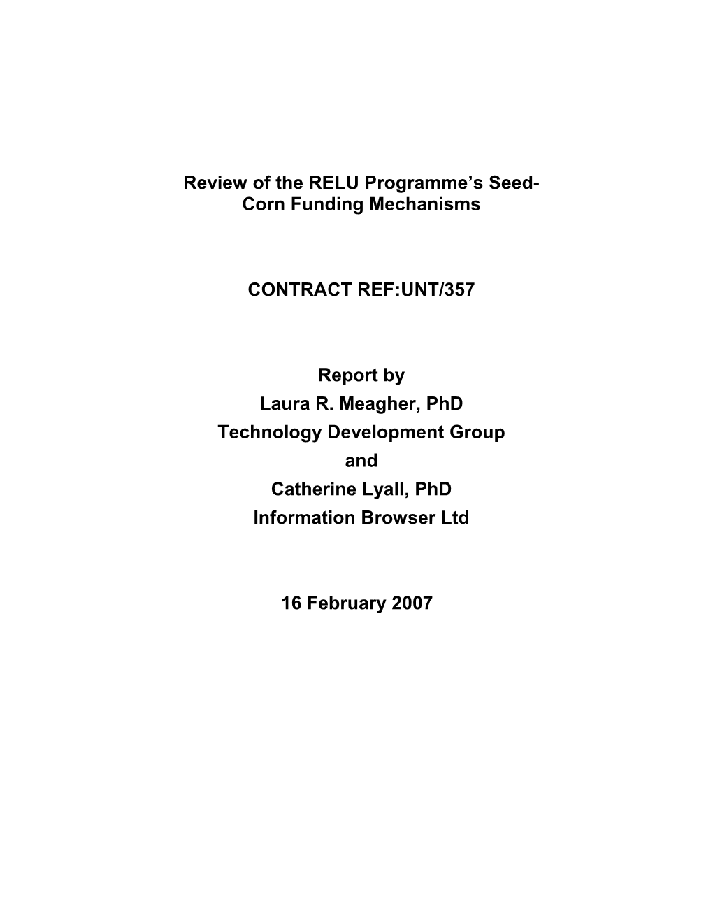 Review of the RELU Programme S Funding Mechanism