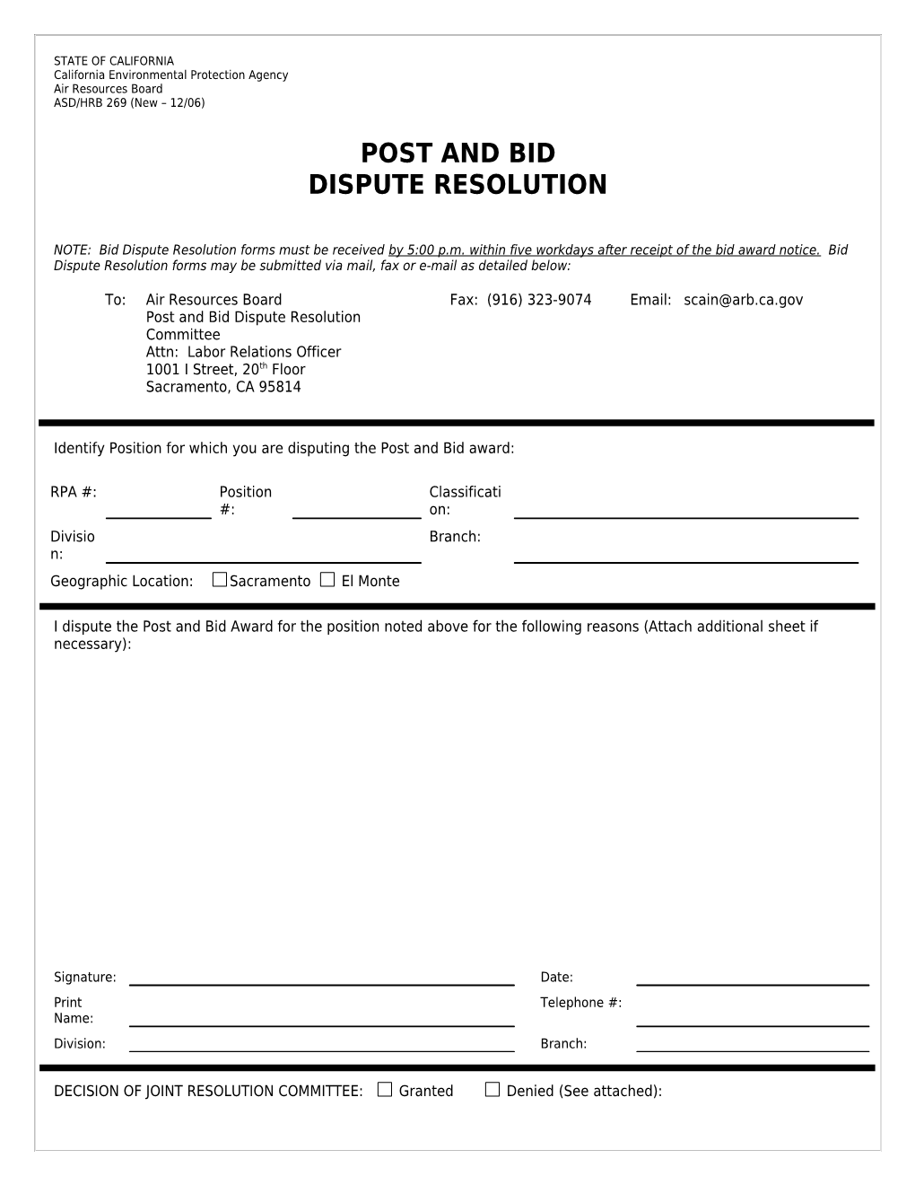 AS - Jobs: Post & Bid - Dispute Resolution Form (New - 12/06)