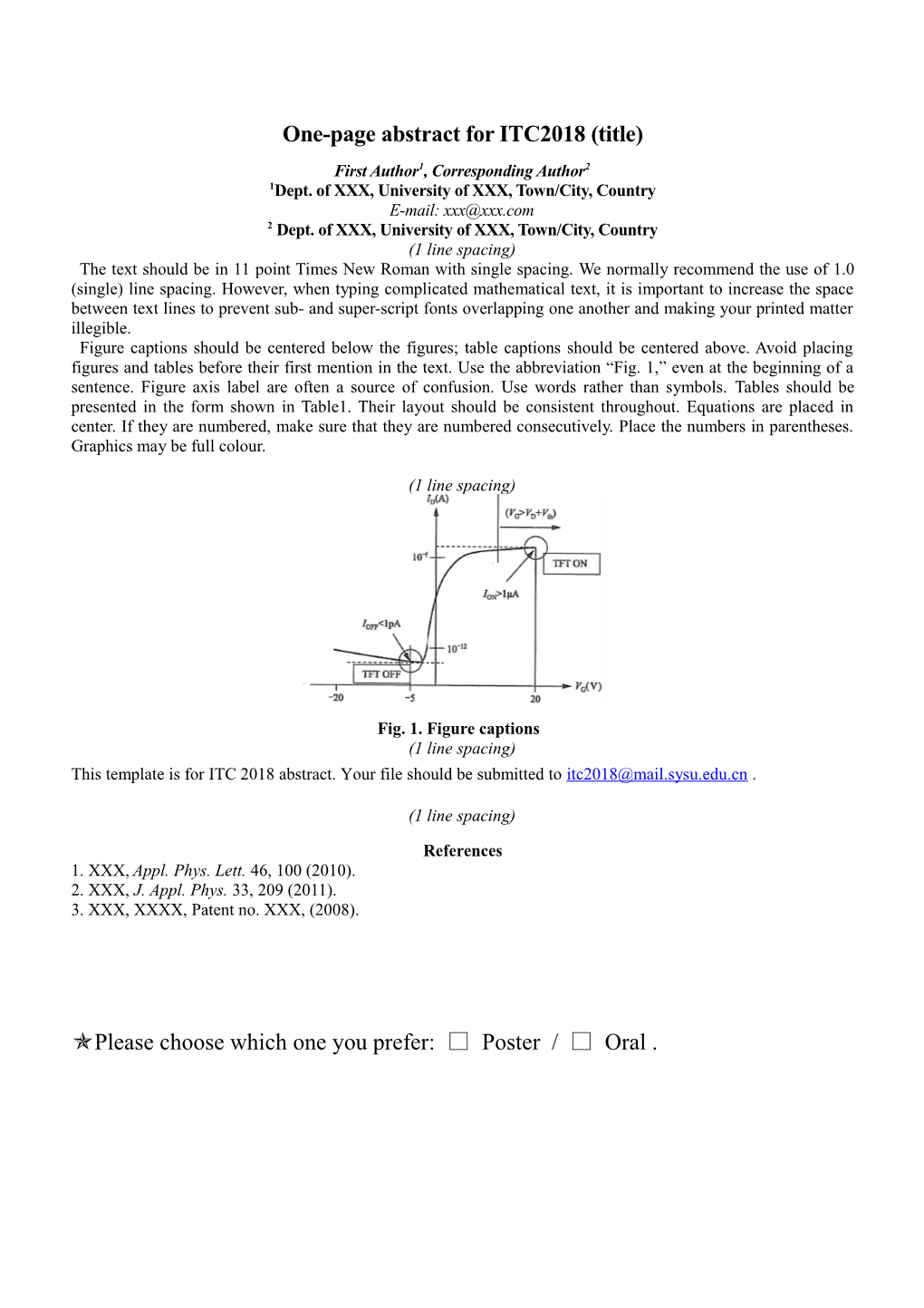 One-Page Abstract for ITC2018 (Title)