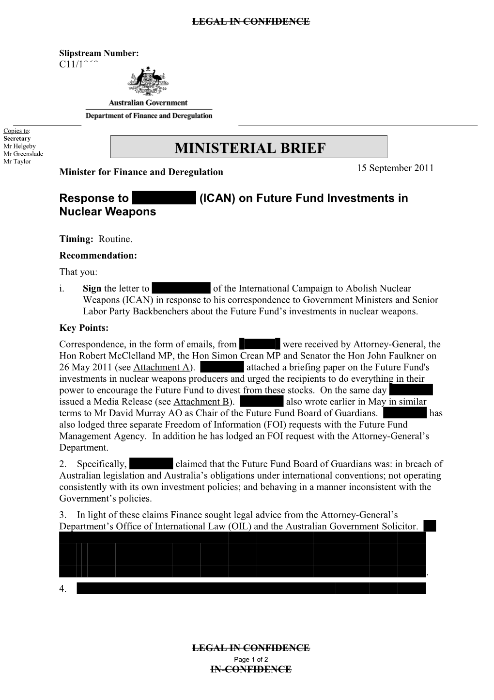 FOI 11-89 - Released Document 2 - Ministerial Brief Response to Correspondence