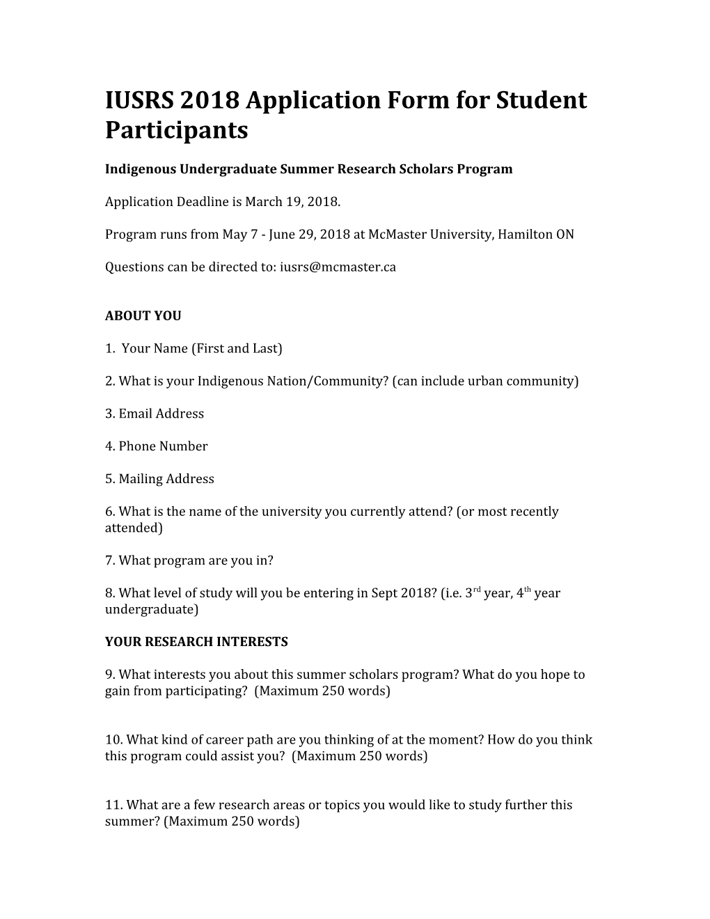 IUSRS 2018Application Form for Student Participants