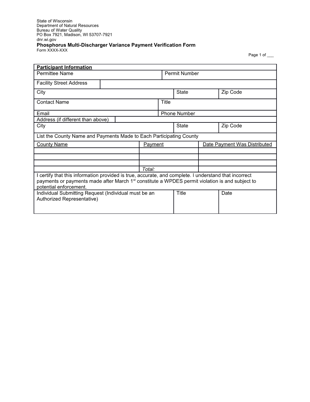 Phosphorus Multi-Discharger Variance Payment Verification Form