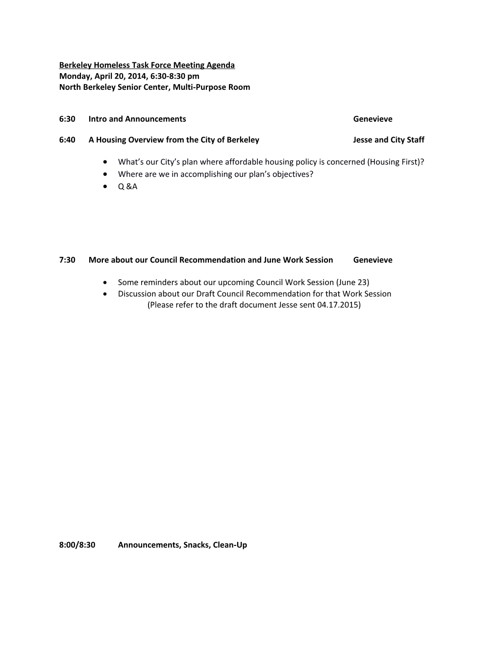 Berkeley Homeless Task Force Meeting Agenda s1