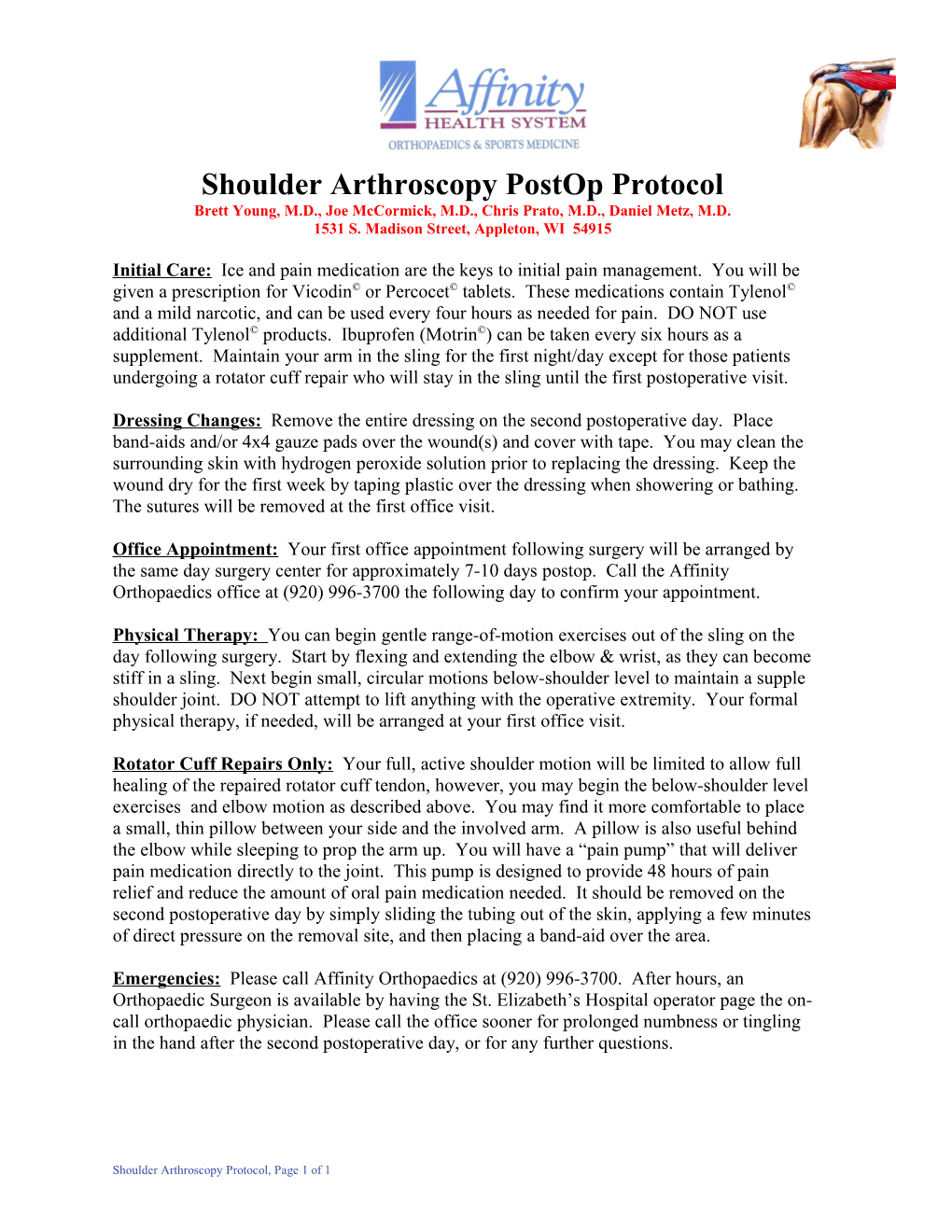 Shoulder Arthroscopy Postop Protocol