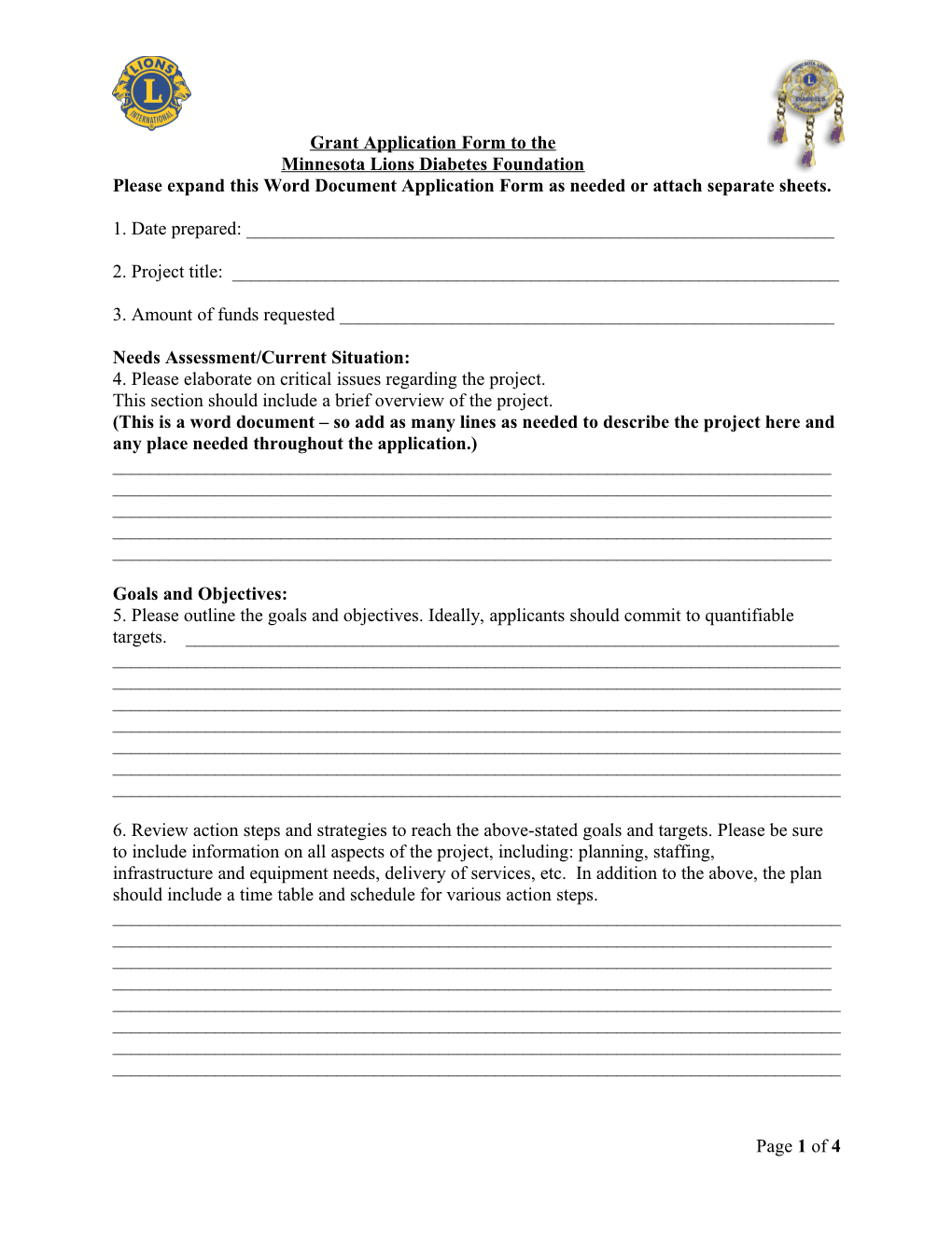 Grant Application Form to The